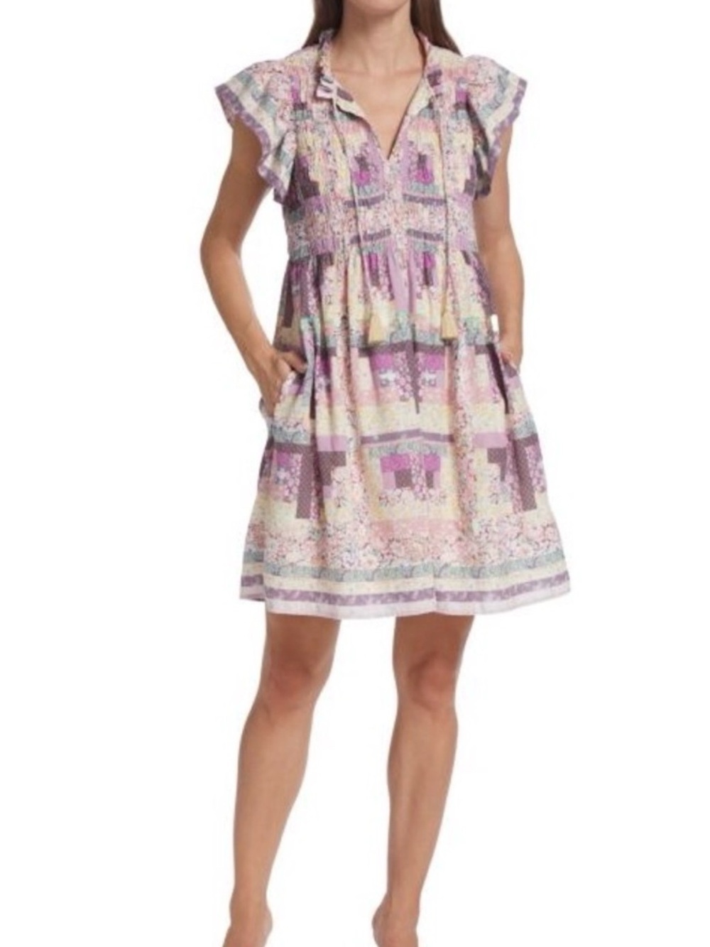 Sea New York Naya NWT XS Lavender and Cream Floral Patchwork Mini Dress